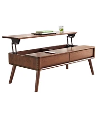 sumyeg Elevating Solid Oak Wood Center Table with Storage Shelf