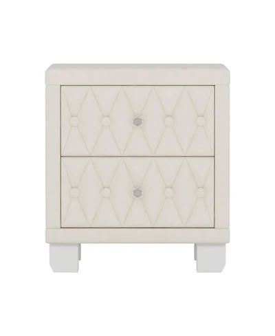 sumyeg Nightstand with Crystal Handle 2-Drawer Button-Tufted Bedside Table