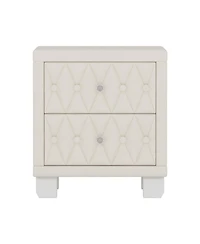 sumyeg Nightstand with Crystal Handle 2-Drawer Button-Tufted Bedside Table