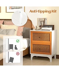 sumyeg Boho Accent Table Nightstand with 2 Handwoven Rattan Decorated Drawers