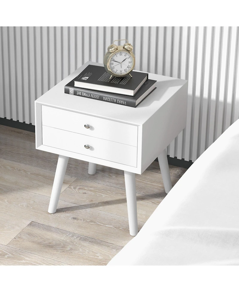 sumyeg Mid-Century Wooden Multipurpose End Table with 2 Storage Drawers