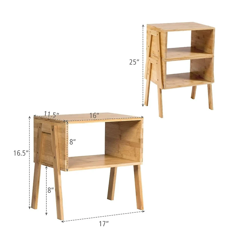 sumyeg 2 Pieces Bamboo Nightstand Sofa Table with Storage Shelf
