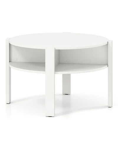 sumyeg 29.5" Round Coffee Table with Storage Shelves for Small Space