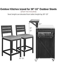 sumyeg 53.3inch Outdoor Kitchen Island with Raised Shelf, Solid Wood Storage Cabinet, Rolling Grill Cart Rack, Adjustable Shelf and Spice Rack