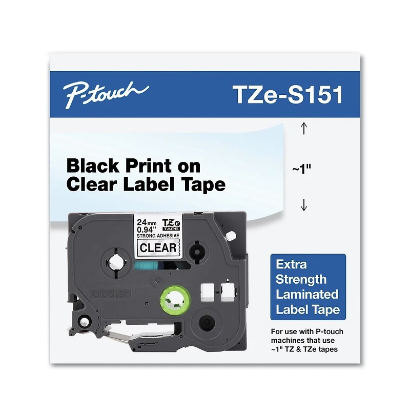 Brother P-Touch TZES151 0.94 in. x 26.2 ft. TZe Standard Adhesive Laminated Labeling Tape
