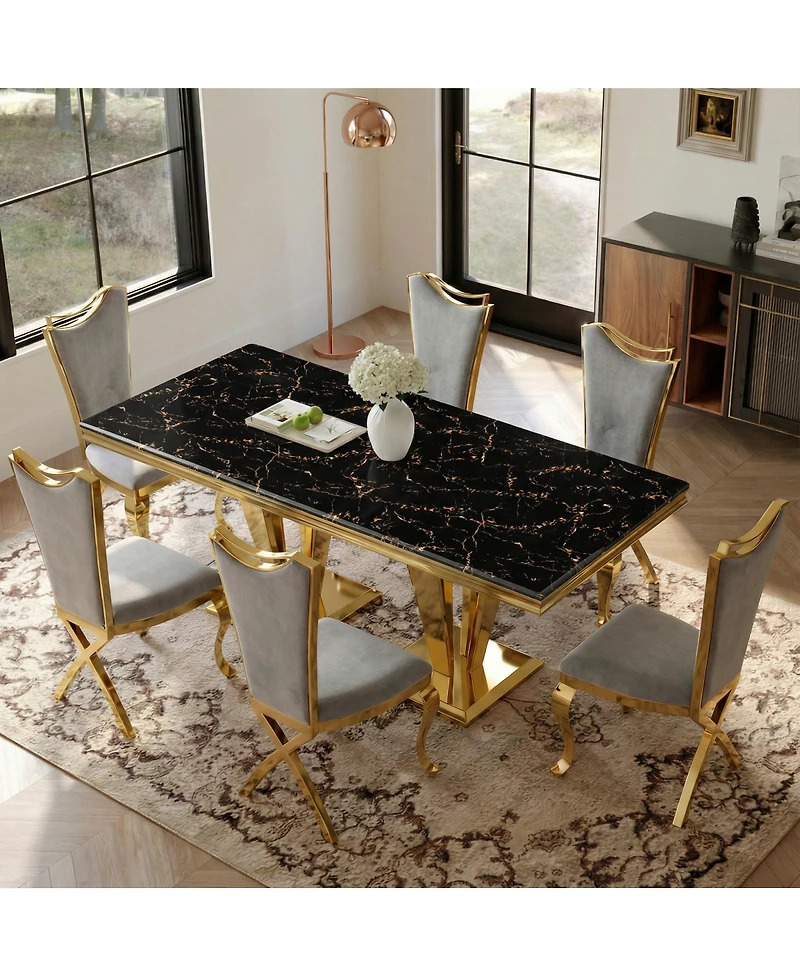 Streamdale Furniture Marble Dining Table with Steel Base