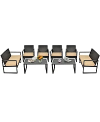 Gymax 8PCS Outdoor Wicker Rattan Furniture Set Patio Conversation Set w/ Cushions