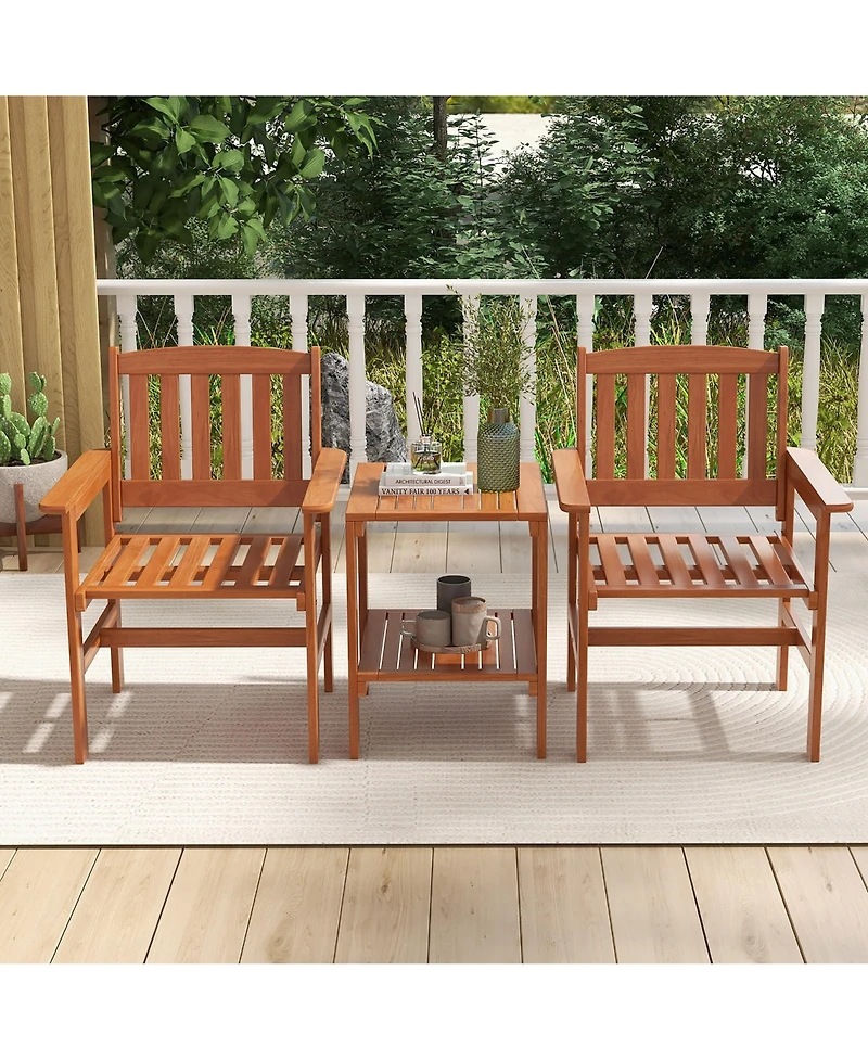 Gymax 3 Pcs Patio Bistro Table and Chairs Set w/ Umbrella Hole for Garden Poolside