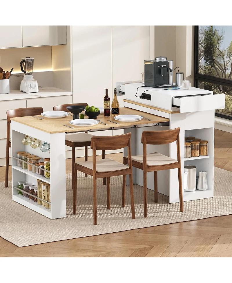 Streamdale Furniture Extendable Dining Table/Kitchen Island with Storage and Outlet