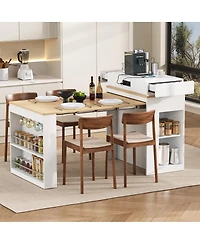 Streamdale Furniture Extendable Dining Table/Kitchen Island with Storage and Outlet