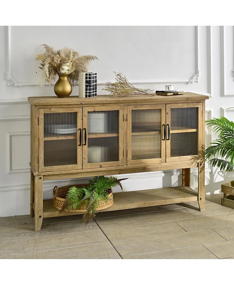 Streamdale Furniture Rustic Accent Glass Door Wooden Sideboard Cabinet with Storage Shelf