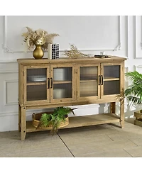 Streamdale Furniture Rustic Accent Glass Door Wooden Sideboard Cabinet with Storage Shelf