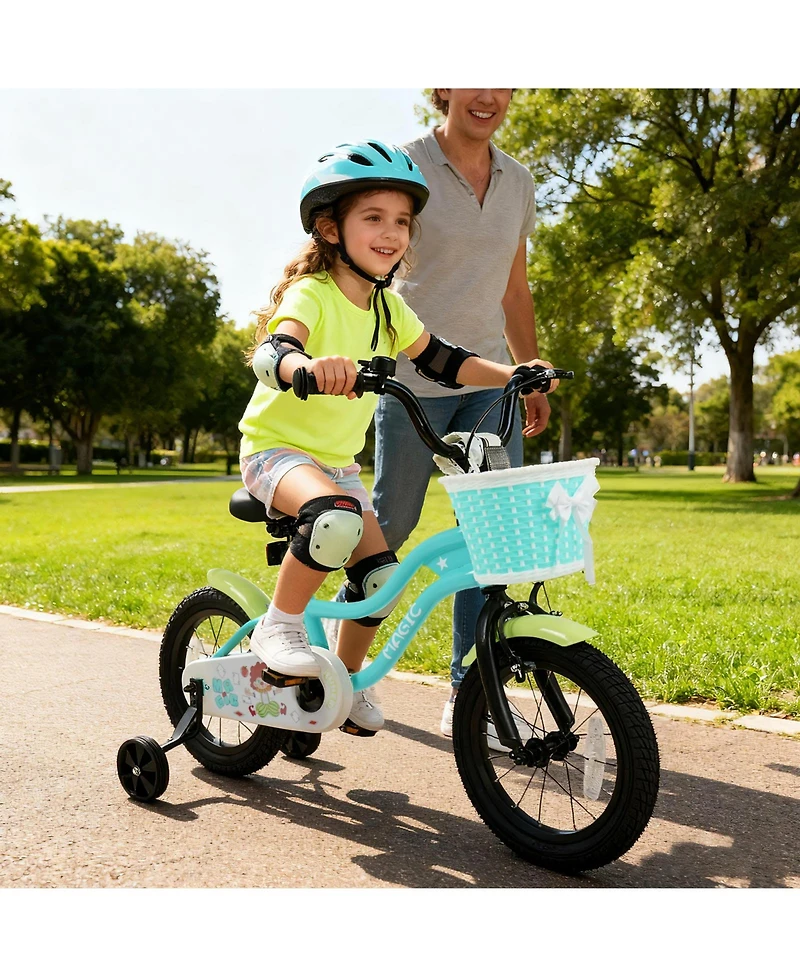 Slickblue Kids Bicycle with Training Wheels and Storage Basket