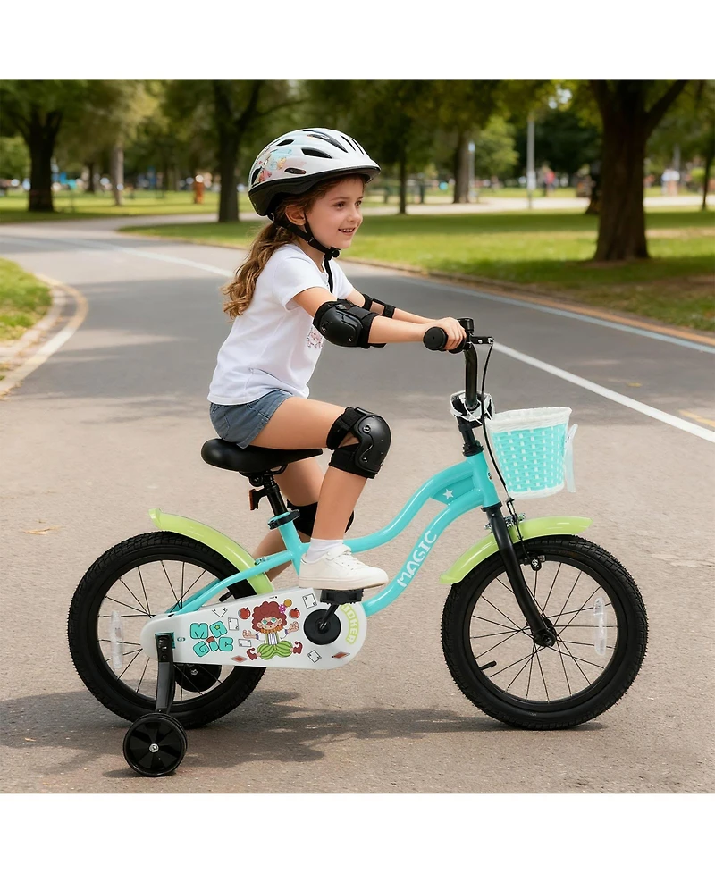 Slickblue Kids Bicycle with Training Wheels and Storage Basket