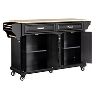 Simplie Fun Cambridge Natural Wood Top Kitchen Island with Storage