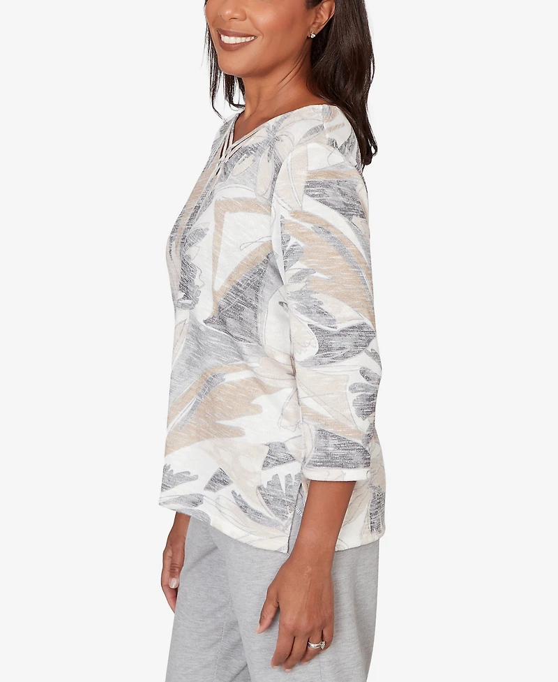 Alfred Dunner Women's Comfort & Joy Leaf Print Crossover V-Neck Top