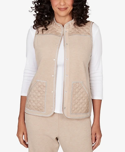 Alfred Dunner Women's Comfort & Joy Quilted Snap Front Vest