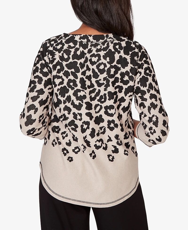 Alfred Dunner Women's Seville Animal Print Crewneck Top with Necklace