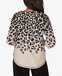 Alfred Dunner Women's Seville Animal Print Crewneck Top with Necklace