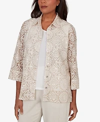 Alfred Dunner Women's Natural Wonder Sequin Medallion Two One Collar Top