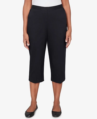 Alfred Dunner Women's Classic Solid Twill Button Hem Capri Pants