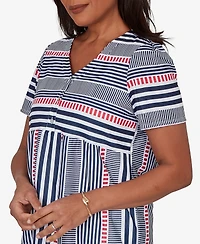 Alfred Dunner Women's Port Side Spliced Mixed Stripe Flutter-Sleeve Top