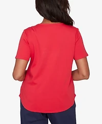 Alfred Dunner Women's Lady Liberty Sparkling Americana Butterfly Crewneck T-shirt