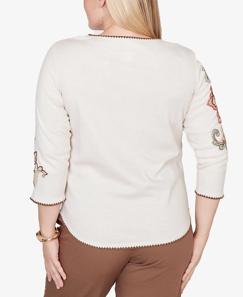 Alfred Dunner Women's Spice Market Asymmetrical Scroll Floral Round Hem Top