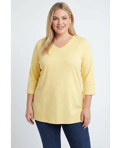 Woman Within Plus Perfect Three-Quarter Sleeve V-Neck Tunic