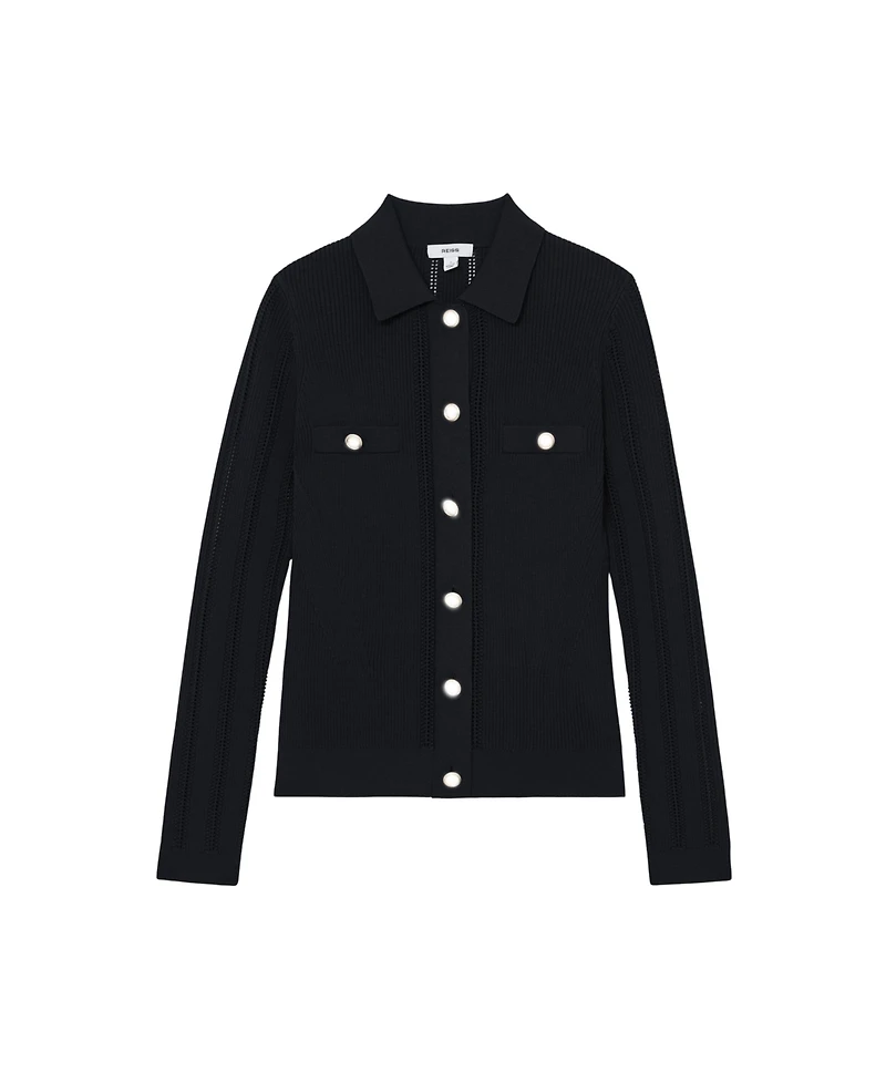 Reiss Women's Harri Button-Through Knitted Top with Collar