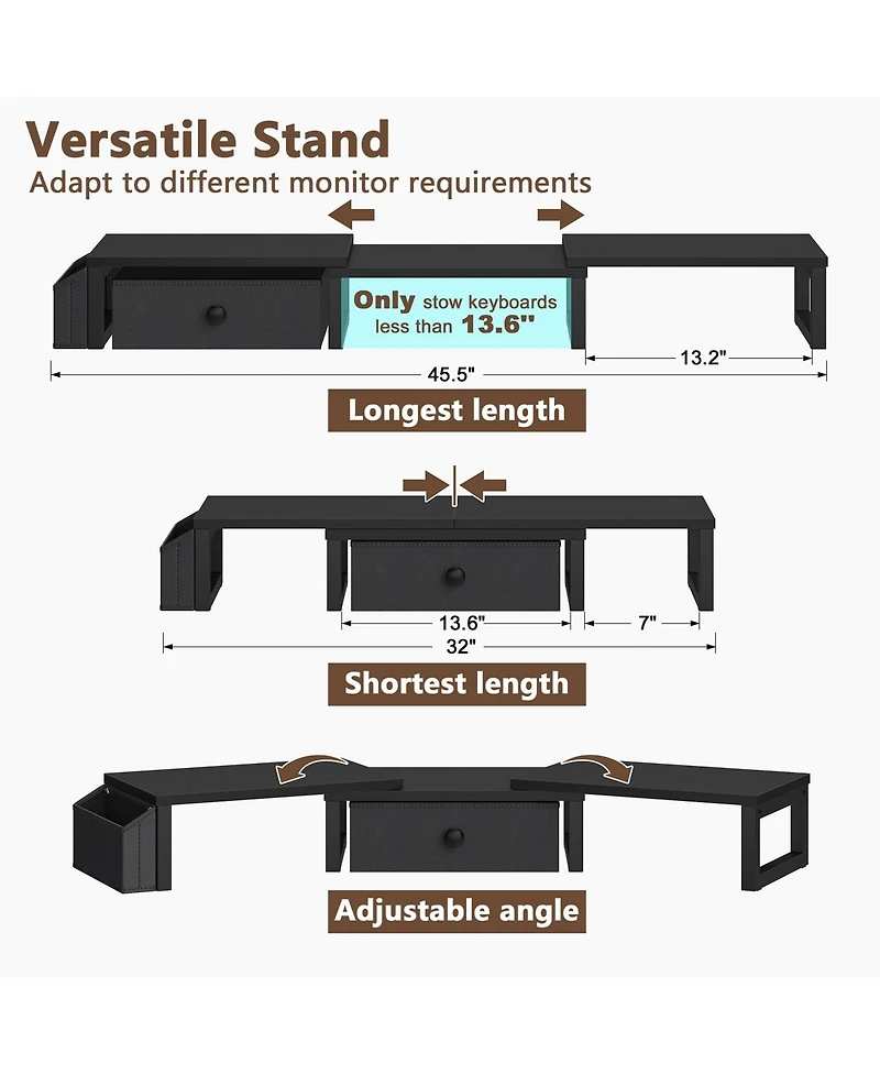 Gnuadz Dual Monitor Stand Riser Drawer Side Pockets Desk Storage desktop organizer