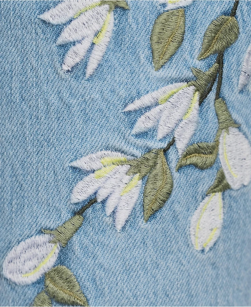 Lands' End Women's Soft Denim Mid Rise Relaxed Straight Leg Embroidered Jeans