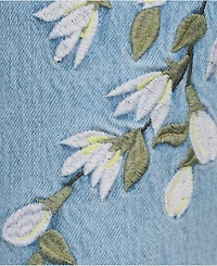 Lands' End Women's Soft Denim Mid Rise Relaxed Straight Leg Embroidered Jeans