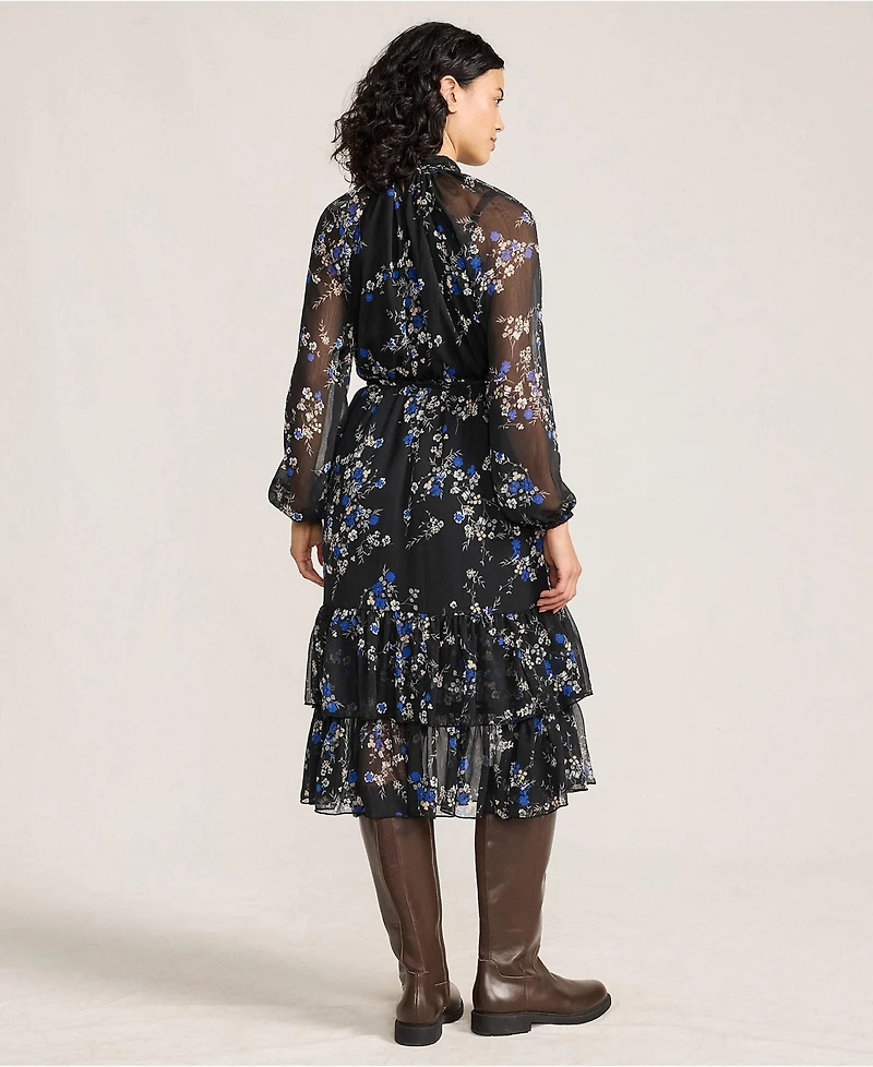 Lands' End Women's Crinkle Chiffon Ruffle Dress