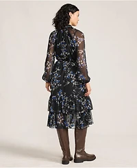 Lands' End Women's Crinkle Chiffon Ruffle Dress