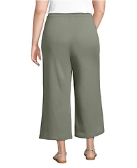 Lands' End Women's Plus Sport Knit Elastic Waist Wide Leg Crop Pants