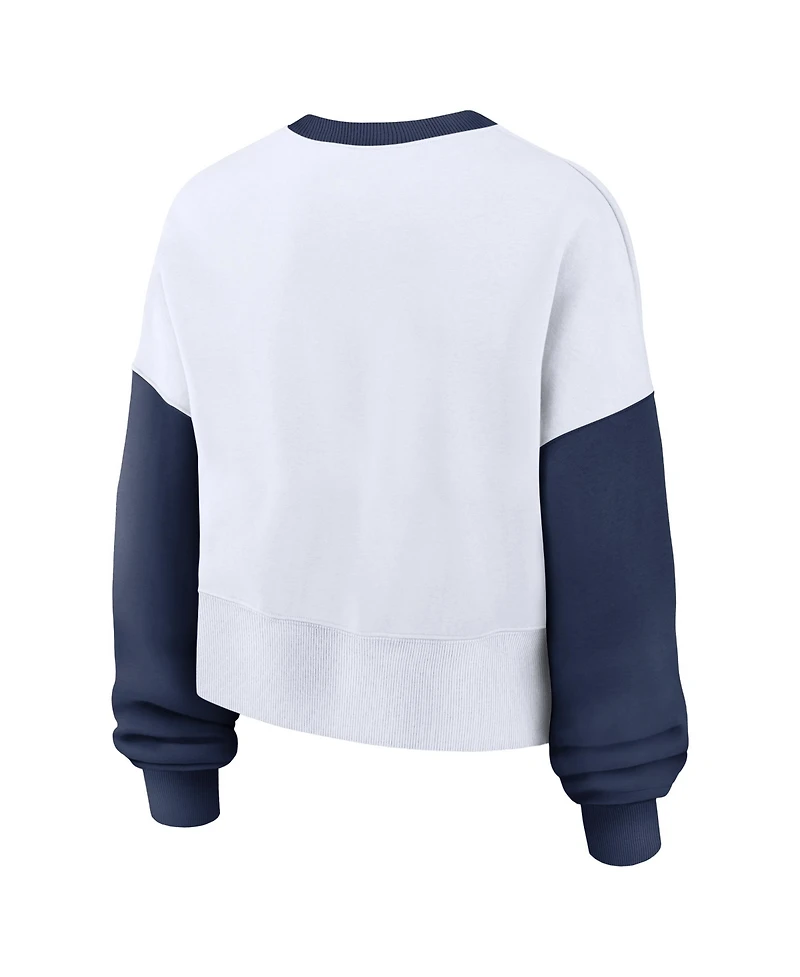 Nike Women's White/Navy Detroit Tigers Oversized High Hip Fleece Sweatshirt