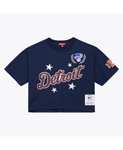 Mitchell Ness Women's Navy Detroit Tigers Pep Rally Cropped Boxy T-Shirt