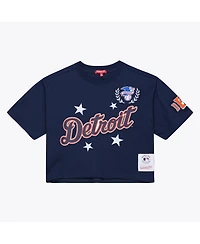 Mitchell Ness Women's Navy Detroit Tigers Pep Rally Cropped Boxy T-Shirt