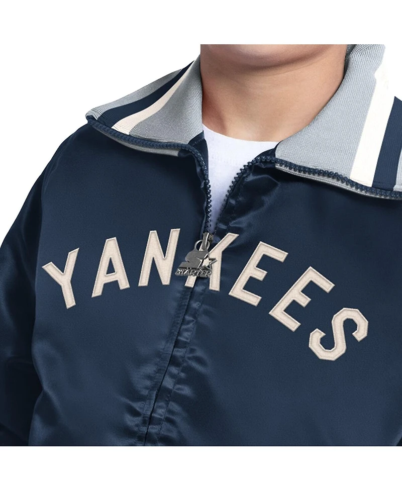 Starter Big Boys and Girls Navy New York Yankees The Captain Jr. Cooperstown Collection Full-Zip Varsity Jacket