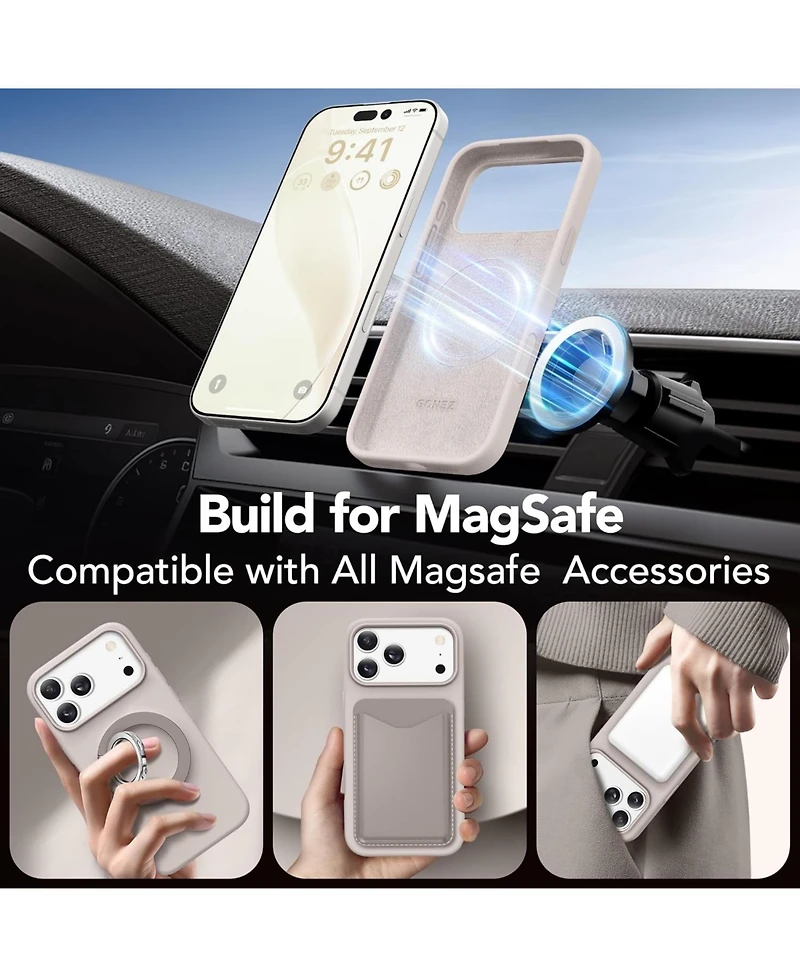 Gonez Magnetic for iPhone 17 Pro Max Case, Compatible with MagSafe Liquid Silicone Anti-Scratch Shockproof Protective Phone Case 6.9 inch, Stone