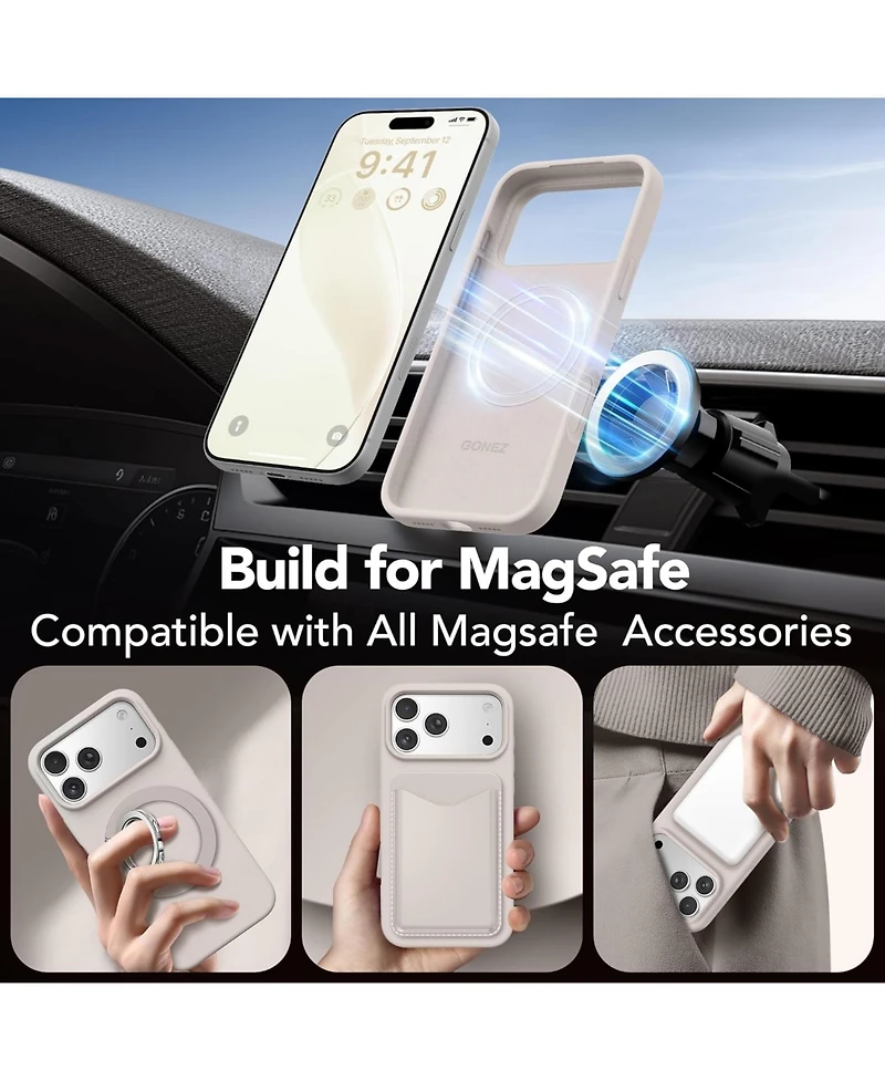 Gonez Magnetic for iPhone 17 Pro Case, Compatible with MagSafe, Liquid Silicone Anti-Scratch Shockproof Protective Phone Case 6.3 inch, Stone