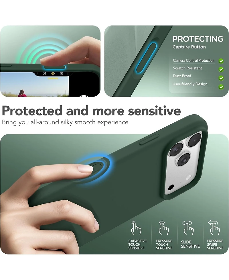 Gonez Magnetic for iPhone 17 Pro Case, Compatible with MagSafe, Liquid Silicone Anti-Scratch Shockproof Protective Phone Case 6.3 inch, Army Green