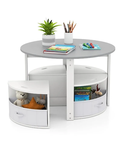 Gouun 5-Piece Kids Round Nesting Table Set with 4 Storage Stools