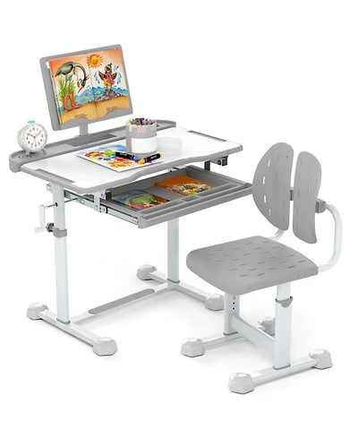 Gouun Height-Adjustable Kids Study Desk and Chair Set with Tilt Desktop