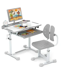 Gouun Height-Adjustable Kids Study Desk and Chair Set with Tilt Desktop