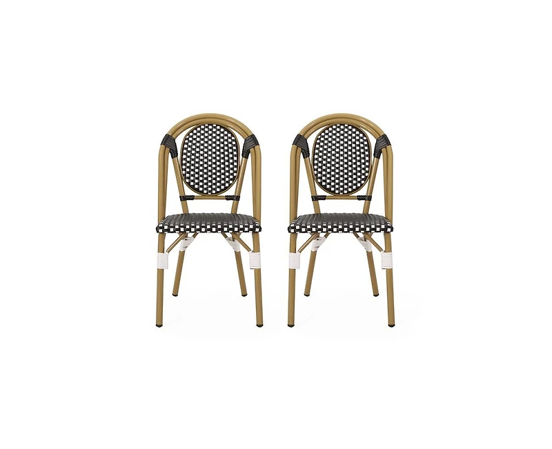 sumyeg Set of 2 Bamboo Print Aluminum Outdoor Chairs, Lightweight and Rust-Resistant