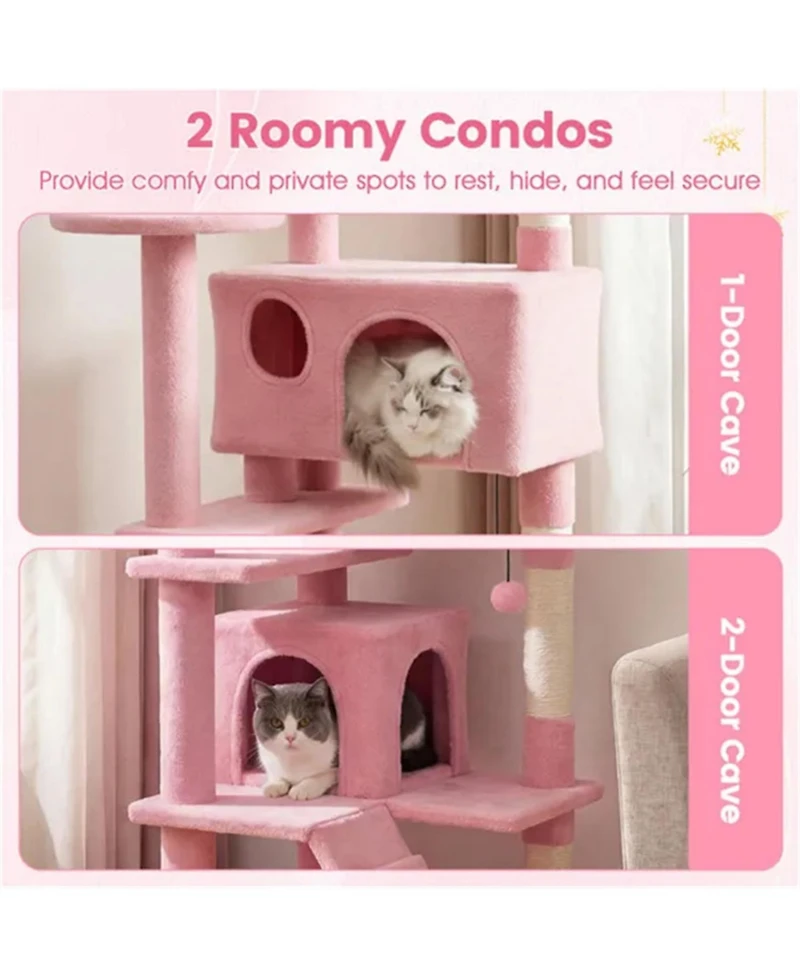 Zeus and Ruta 52 in. Tall Cat Tree Tower Perches Condos Multi Cat Playground Scratching Posts