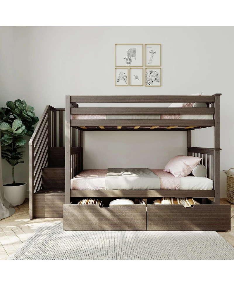 Max and Lily Twin over Staircase Bunk Bed with Storage Drawers