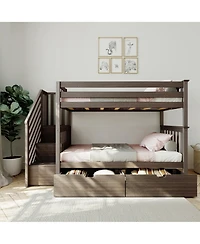 Max and Lily Twin over Staircase Bunk Bed with Storage Drawers
